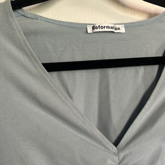 NWT Reformation Cally Stretch Mini Dress Ruched Knit Long Sleeve - Picture 4 of 5